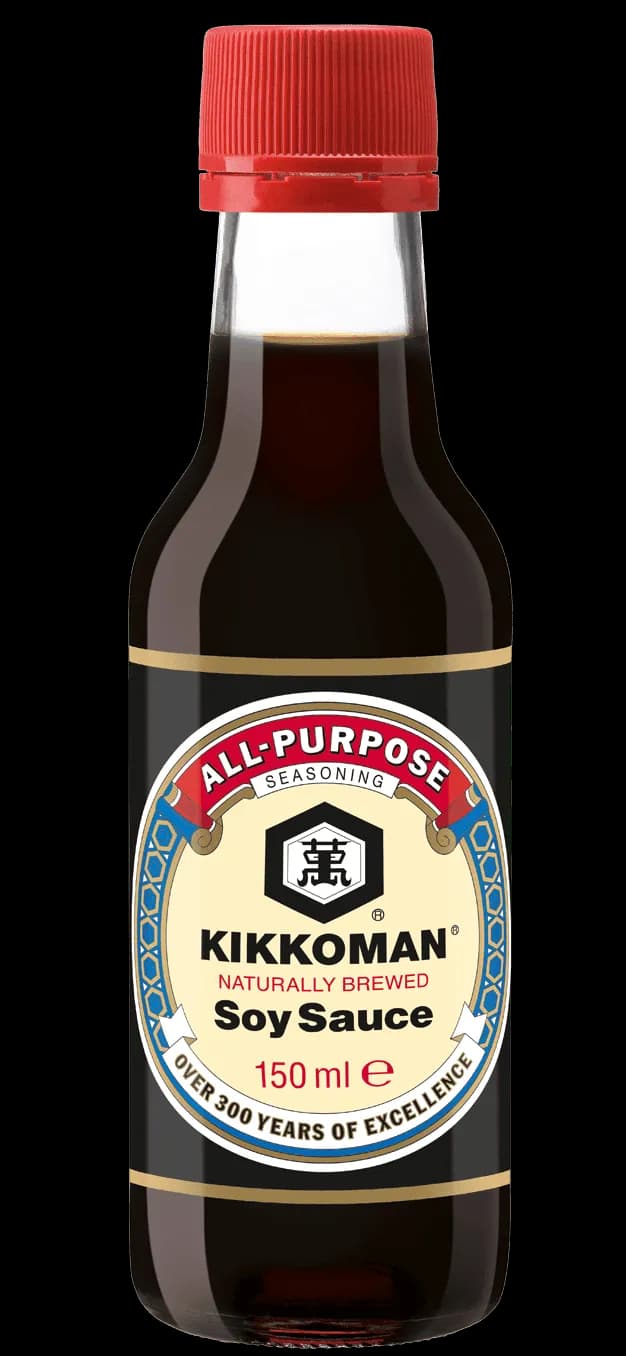 Salsa de soja Kikkoman de fermentación natural, botella de vidrio con tapa roja, 150 ml